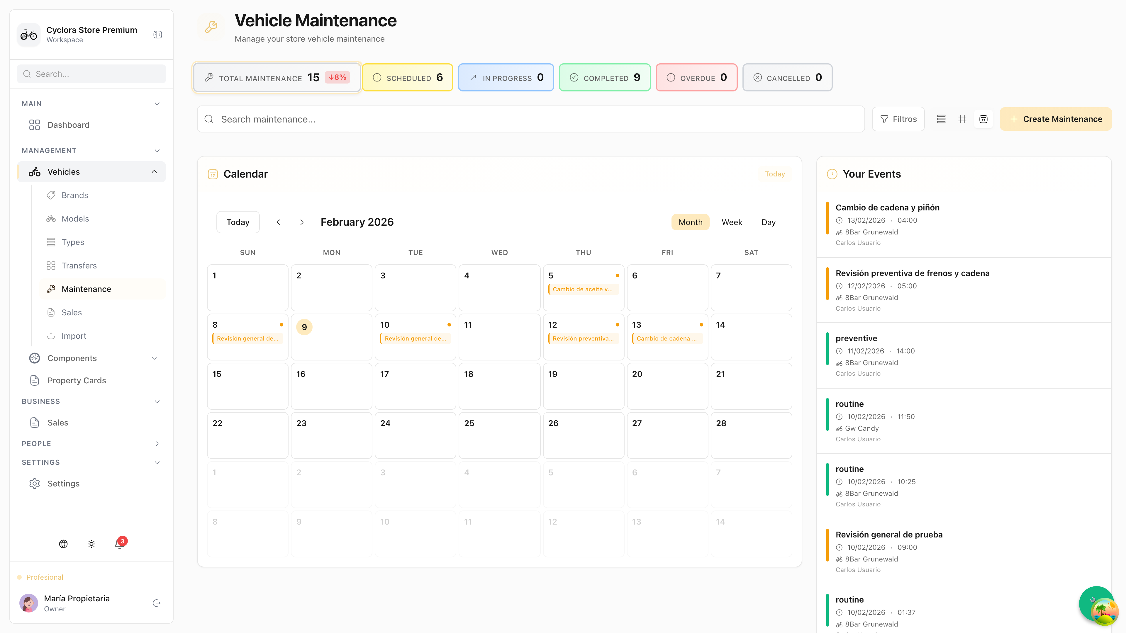 Control de Mantenimientos