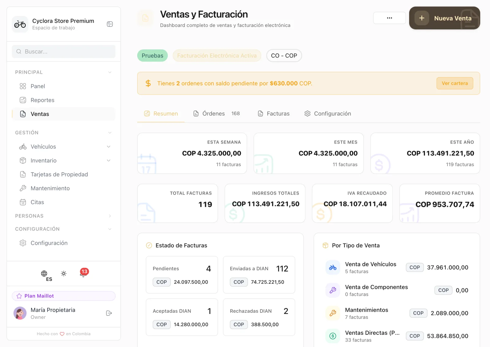 Venta y facturación — Dashboard