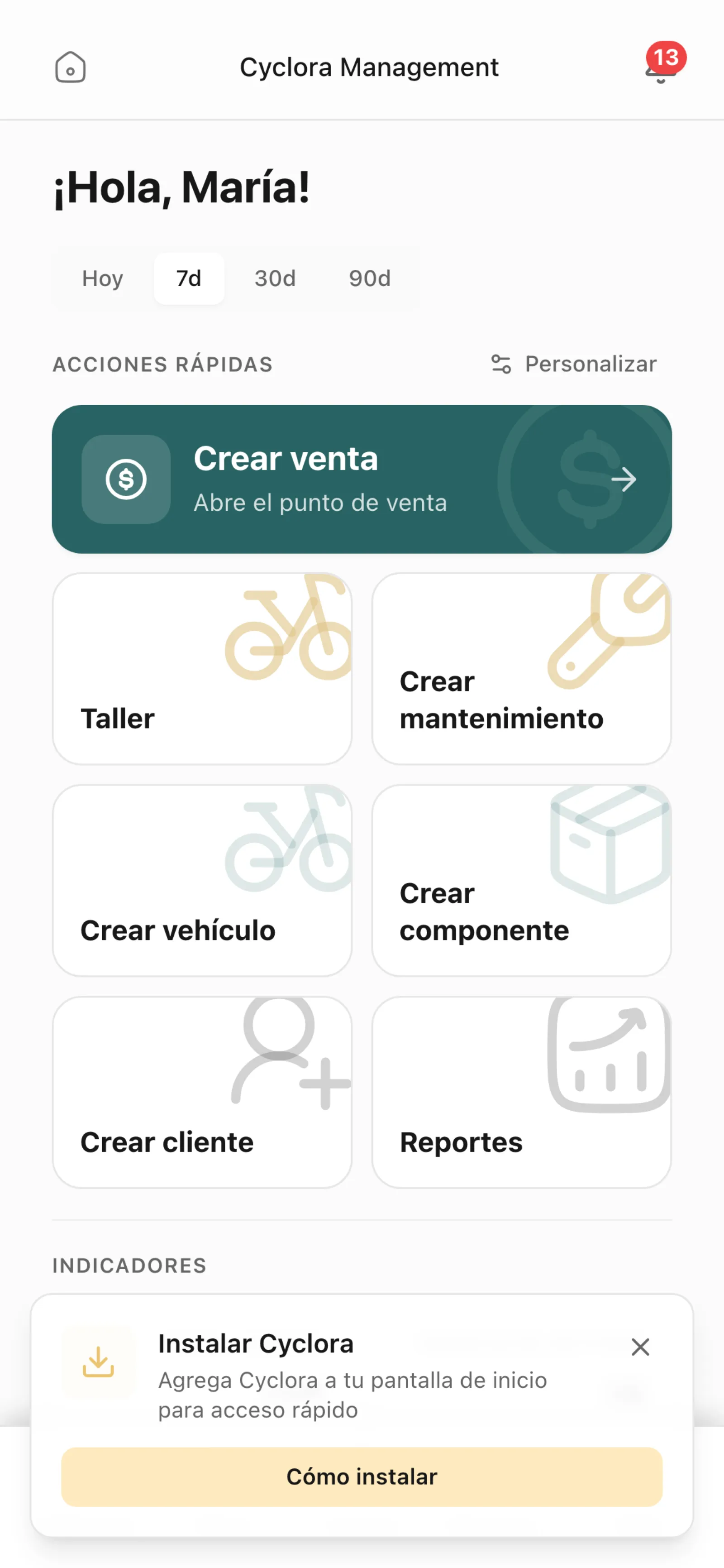 Dashboard móvil de gestión