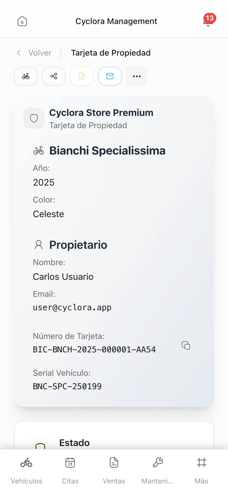 Su tarjeta de propiedad — Detalle