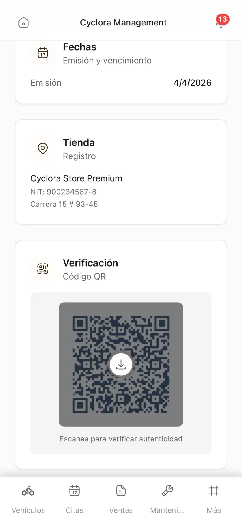 Su tarjeta de propiedad — Código QR