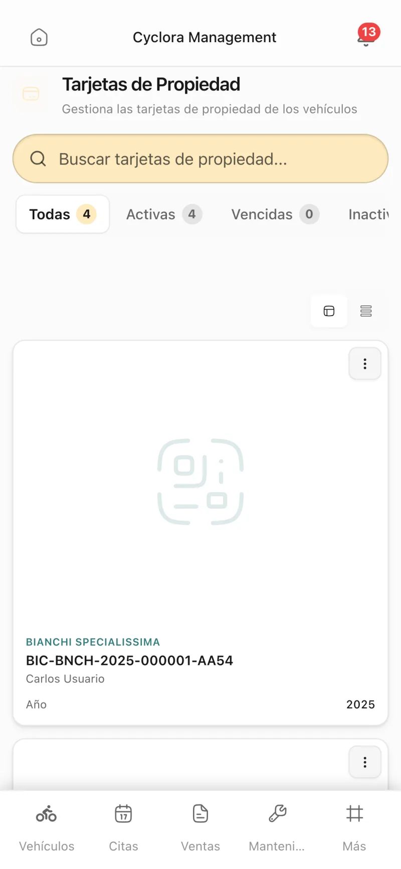 Su tarjeta de propiedad — Lista