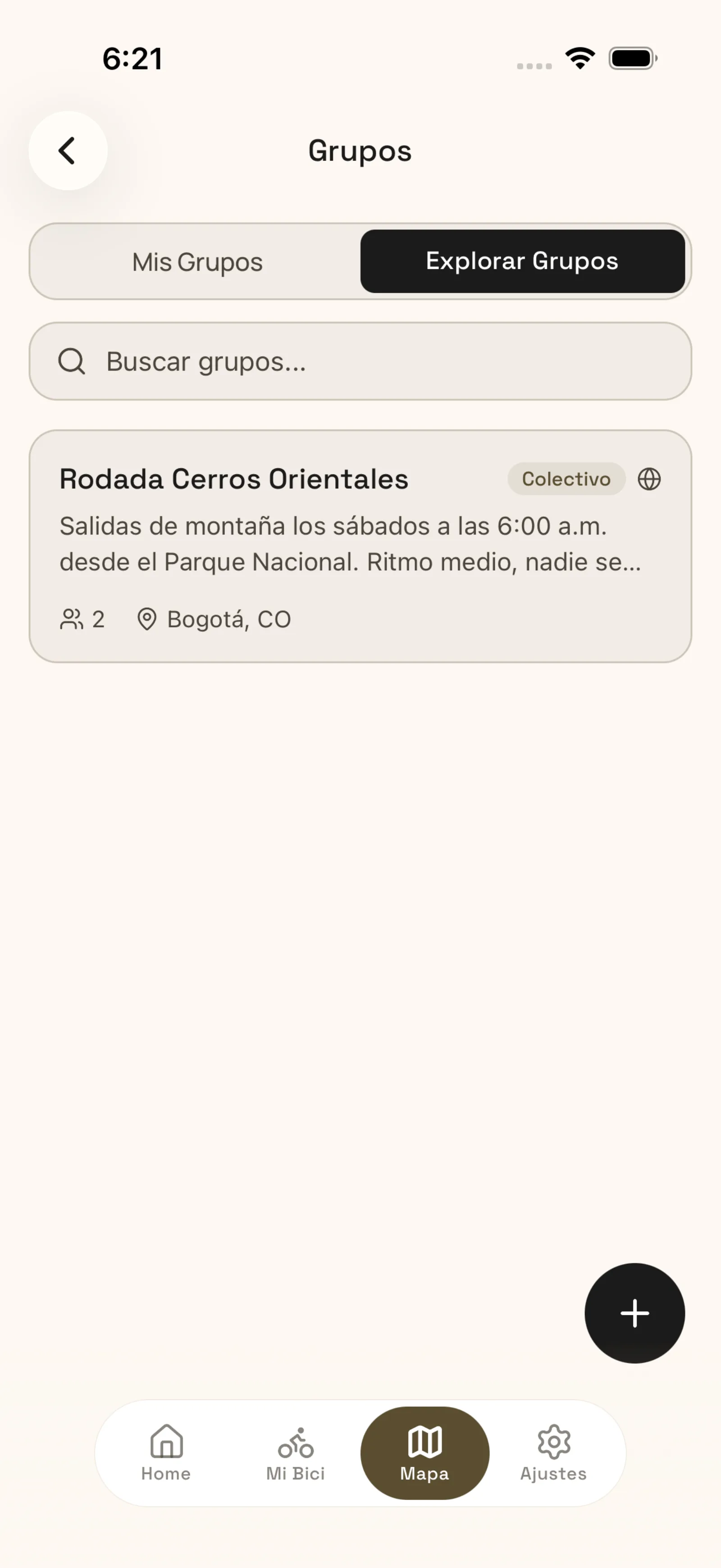 Detalle de bicicleta en la app móvil